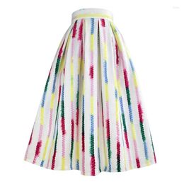 Skirts 2023 Winter Korean Vintage Elegant Colourful Rainbow Vertical Stripe High Waist Long Pleated Skirt Woman Clothing Thick Woollen