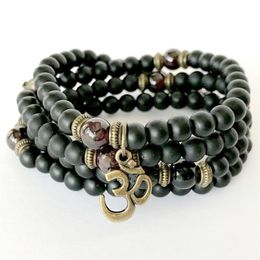 MG1354 6 mm Matte Black Onyx 108 Mala Bracelet Buddha Om Charm Garnet Mala Necklace Women's Healing Spiritual Jewelry2896