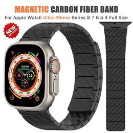 Straps Carbon Fiber Magnetic Strap For Apple Watch Ultra2 49mm Series9 8 7 45 41mm 44mm 40 42mm Luxury Bracelet For iWatch 6 5Band