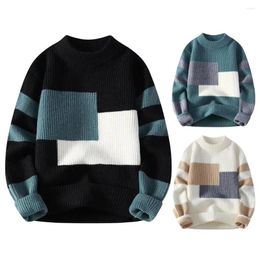 Men's Sweaters Round Neck Sweater Colorblock Knitted Thick Warm O Pullover For Fall/winter Soft Elastic Streetwear Style