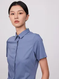 Women's Blouses Women Office Lady Slight Strech Summer Short Sleeve Dress Shirt Without Pocket Hidden Buttons Placket Slim-fit Easy Care