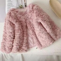 Jackets Eid Children Clothing Autumn Winter Painting Colour Faux Fur Coat Girl Short Round Collar Casual Fashionable Girls