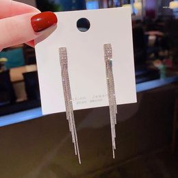Stud Earrings Vintage Color Bar Long Thread Tassel Drop For Women Glossy Arc Geometric Hanging 2023 Fashion Jewelry