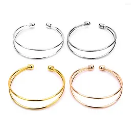 Bangle 2pcs Simple Opening Adjustable Copper Double-layer Bracelet Versatile Fashionable Style Metal Charms Jewellery For Women