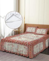 Bed Skirt Vintage Flower Bohemia Elastic Fitted Bedspread With Pillowcases Mattress Cover Bedding Set Sheet