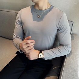 Men's T Shirts Autumn Winter Round Neck T-shirt For Men Long Sleeve Solid Color Cotton Elastic Slim Fit Casual Bottoming Shirt Fashion Tee