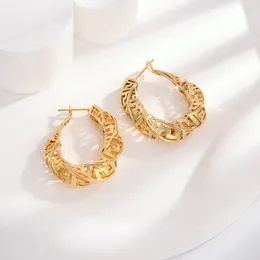 Hoop Earrings Gold Color Thick Metal Exaggeration Twist Circle Fashionable Wave Concise Geometry For Women Girl