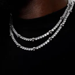 Choker 2023 Hiphop Bling 5A Cubic Zirconia Cz Paved Necklace For Men Iced Out 1 Row Skull Charm Cool Tennis Chains Jewellery