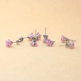 Stud Earrings The Stars Pink Color 8mm Brief Zircon Crystal Jewelry With 316 L Stainless Steel Anti Allergy
