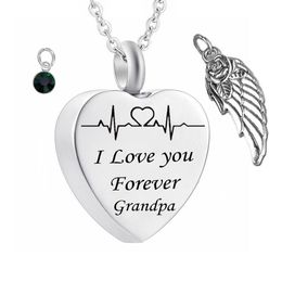 ' I love you Forever' Heart cremation Memorial ashes urn birthstone necklace jewelry Angel wings keepsake pendant for Gr293o