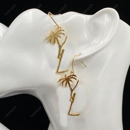 Women Stud Earrings Designer Jewelry Palm Tree Dangle Pendant 925 Silver Earring Y Party Studs Gold Hoops Engagement For Bride Box274t