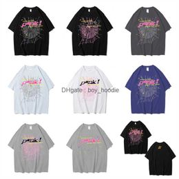 Men Women Best Quality Foaming Printing Spider Web Pattern T-shirt Fashion Top Tees Pink Young Thug Sp5der 555555 T Shirt PF0P