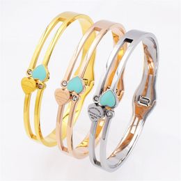 3 Styles Design Bracelet Womens Stainless Steel Heart Zircon Bracelet Bangle For Women Jewellery Wedding276L
