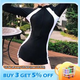 Women's Swimwear Sports One-piece Swimsuit Women Conservative Spring Vacation Long And Short Sleeve Adult