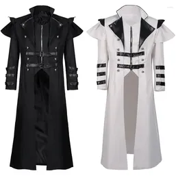 Men's Trench Coats Steampunk Jacket Black White Gray Medieval Vintage Gothic Tailcoat Victorian Coat Halloween Uniform Party Costume