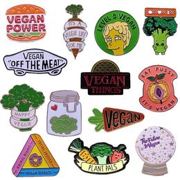 Pins Brooches Vegan Enamel Pins Collection Peach Crystal Ball Broccoli Carrot Pussy Vegetables Vegetarian Badge Cartoon Brooch222S