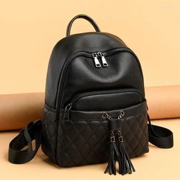 School Bags 2024 Fashion Cow Genuine Leather Women Backpacks Female Tassel Girl Student Korean Casual Designer Backpack