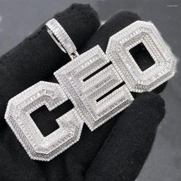 Chains Whole Hip Hop Letter CEO Pendant Necklaces For Women Men Iced Out Bling 5A Baguette Cubic Zircon With Rope Chain Jewelr182x