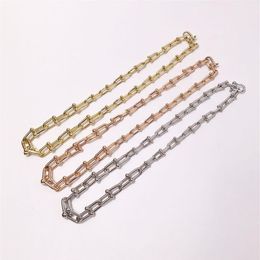 New Arrive Fashion Men Lady 316L Titanium steel Letter T 18K Plated Gold U-shape Chain Thick Necklaces 3 Color Lovers Necklaces208N