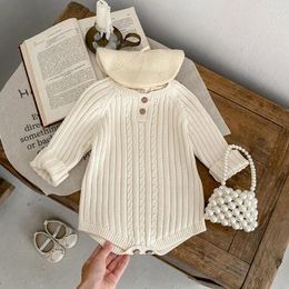 Rompers 2023 Autumn Baby Girls Sweater Bodysuit Solid Colour Round Neck Long Sleeve Toddler Knit One Piece Clothes