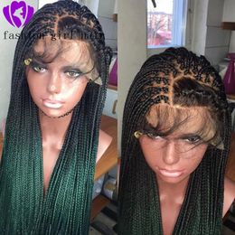 Wigs Handmade Box Braided Wigs Synthetic Lace Front Women Wig Black Roots To Green Wig Heat Resistant Wigs For Women