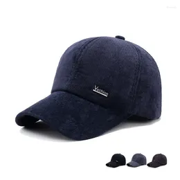 Ball Caps Warm Baseball Cap For Men Corduroy Male Cold Protection With Ear Muffs Dad Hat Autumn Winter Ski Plus Velvet Fashion Bonnet L34