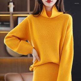 Work Dresses Womens Suit Wool Knitted Skirt Two-piece 2023 Autumn and Winter Turtleneck Sweater Fashion Cashmere Package Hip