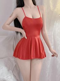 Casual Dresses Red Tank Mini Dress Thin Fashion Sweet Korean Women Tops 2023 Lingerie Sexy Ice Silk Elegant Simple IABN