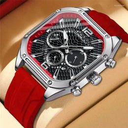 Wristwatches CRRJU Square Watch Men's Silicone Strap Six Hands Business Casual Boys