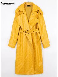 Jackets Nerazzurri Spring Autumn Long Oversized Colourful Snakeskin Print Patent Leather Trench Coat for Women Belt Runway Fashion 2022