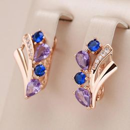 Dangle Earrings Kinel Shiny Purple Blue Natural Zircon Drop For Women Trend 585 Rose Gold Colour Fine Daily Jewellery Crystal Gift