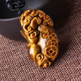 Pendant Necklaces Tigers Eye Stone Pixiu Hand Carved Brave Troops Charms Necklace With Chain Fine Jewellery For Men Women Lucky Amulet Gift