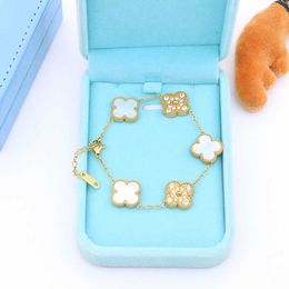Designer Jewellery Luxury Bracelet Link Chain VCF Kaleidoscope 18k Gold Van Clover Bracelet with Sparkling Crystals and Diamonds Perfect Gift for Women Girls K73N