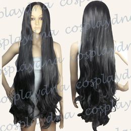 Wigs 40 inch Hi_Temp No Bangs Midpart Black Long Wavy Cosplay DNA Wigs