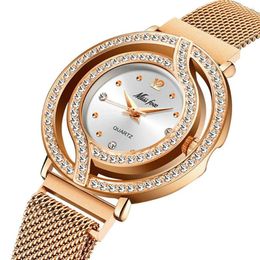 Wristwatches Watch Women Waterproof Diamond Watches Hollow Blue Quartz Elegant Gold Ladies Wristwatch Relogios Feminino