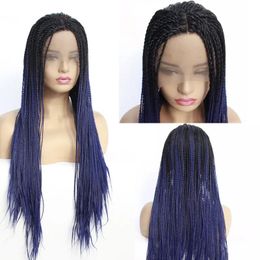 Wigs Wholesale Two Tone Ombre Colour Twist Lace Front Wigs Synthethic Heat Resistant Hair Half Hand Tied Braided Wigs Free Part for blac