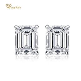 Stud Wong Rain 925 Sterling Silver Emerald Cut Created Moissanite Gemstone Diamonds White Gold Earrings Engagement Fine Jewelry281H