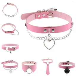 Choker Pink Punk Chains Gothic Belt Pendientes Party Sexy Collar PU Leather Neck Buckle Necklaces For Women Jewlery