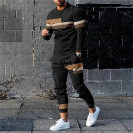 Men's Tracksuits Men Long Sleeve T Shirt Pants 2 Pc Sets Sweatshirt Sweatpants Suits Print Sportswear Trousers Outfits Clothing