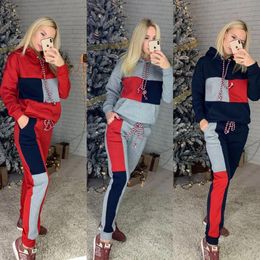 Sweatshirts Fashion Women Tracksuit Patchwork Twopiece Set Autumn Winter Hoodies Sweatshirts Pants Plus Size Outfits Casual Women's Clothes