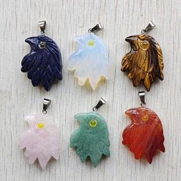 Pendant Necklaces Fashion Natural Stone Mixed Carved Animal Eagle's Head Pendants For Jewellery Making Wholesale 6pcs/lot