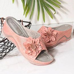Sandals Women Soft Heels Summer With Wedges Shoes Flower Slippers Casual Platform Plus Size 43 Zapatos Mujer