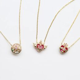 Sailor Moon Aesthetics Necklace 925 Sterling Silver Heart Necklaces Women Anime Cartoon Chains Girls Stone Peach Jewelry