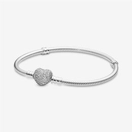 Genuine 925 Sterling Silver Heart Clasp Snake Chain Bracelet Fit Authentic European Dangle Charm For Women Fashion DIY Jewelry Acc3106