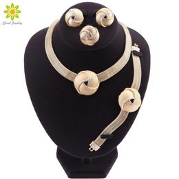 Fine Wedding Gold Colour Necklace Earrings Jewellery Set Party African Women Nigerian Dubai Crystal Jewellery Sets H10223237