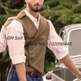 Blazers Men's Herringbone Tweed Waistcoat Jacket 5 Button Tailored Collar Suit Vest Wedding Groosmen chalecos