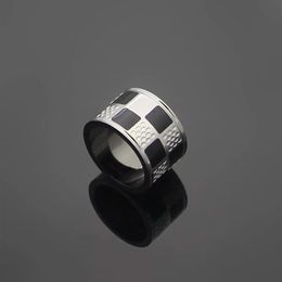 Europe America Fashion Style Rings Men Lady Womens Black Silver-color Metal Engraved V Initials Plaid Lovers Ring Size US6-US92453