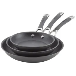 Pans Radiance Hard Anodized Nonstick Frying Pan Set 3-Piece Gray Pots And Pannenkoeken Carbon Steel Wok