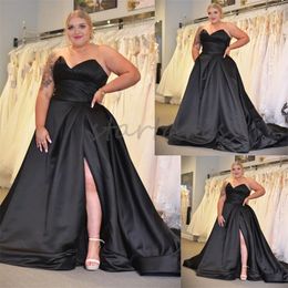Plus Size Gothic Black Wedding Dress 2024 Simple Sweetheart A Line Boho Bride Dress With Slit Elegant Beach Bridal Gowns Satin Country Robe De Mariage Vestios Novias