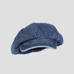 Beanies Autumn Hats For Women Washed Denim Fabric Octagonal Hat 2023 Fashionable And Versatile Artistic Painter Sboy Cap